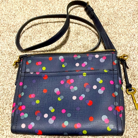FOSSIL EMMA NAVY POLKA DOT CROSSBODY BAG WITH  KEY FOB - Picture 7 of 9